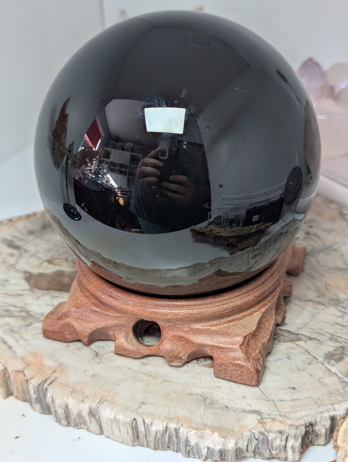 Large Black Obsidian crystal sphere