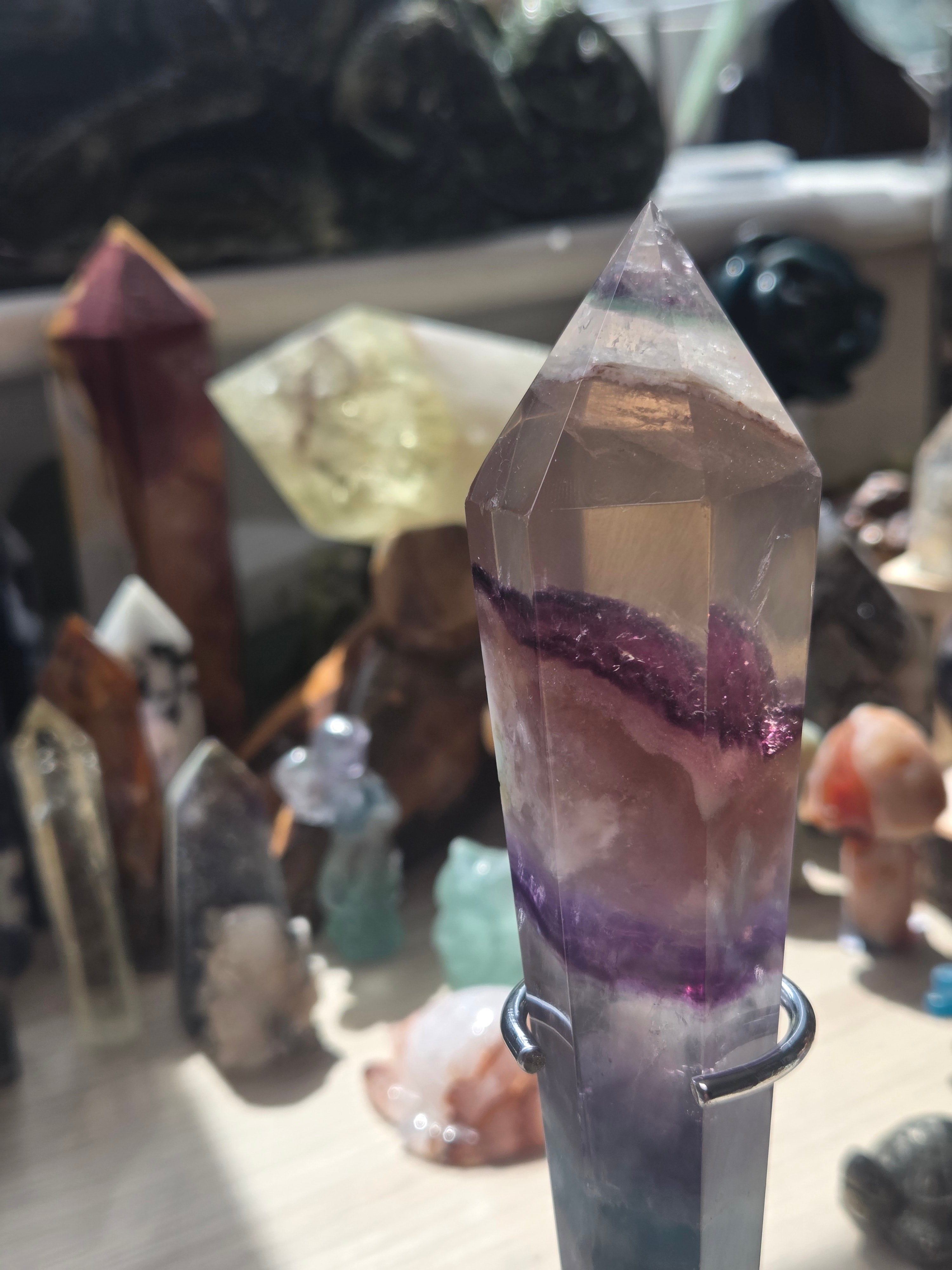 Amazing flourite crystal wand with stand