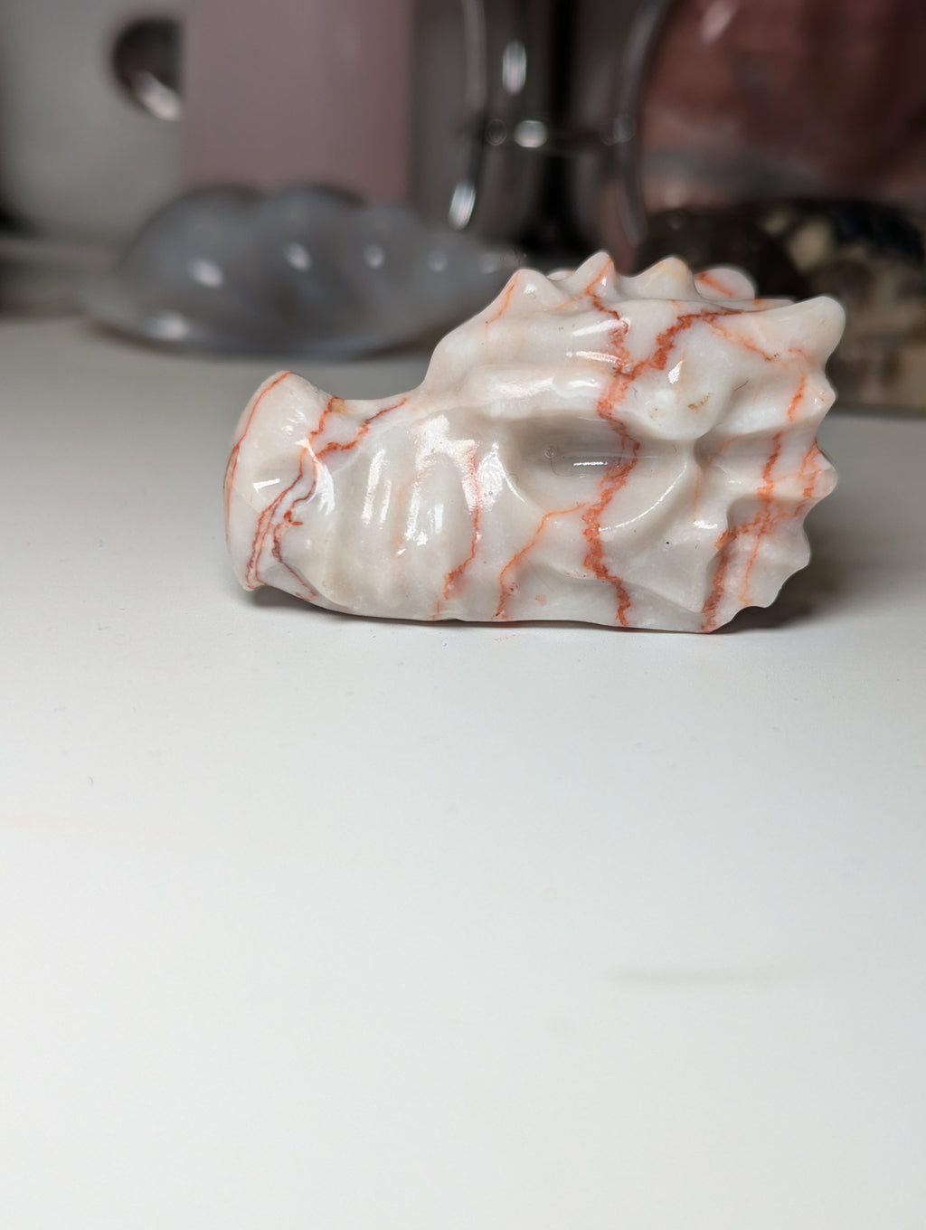 Red vain Jasper crystal dragon head carving