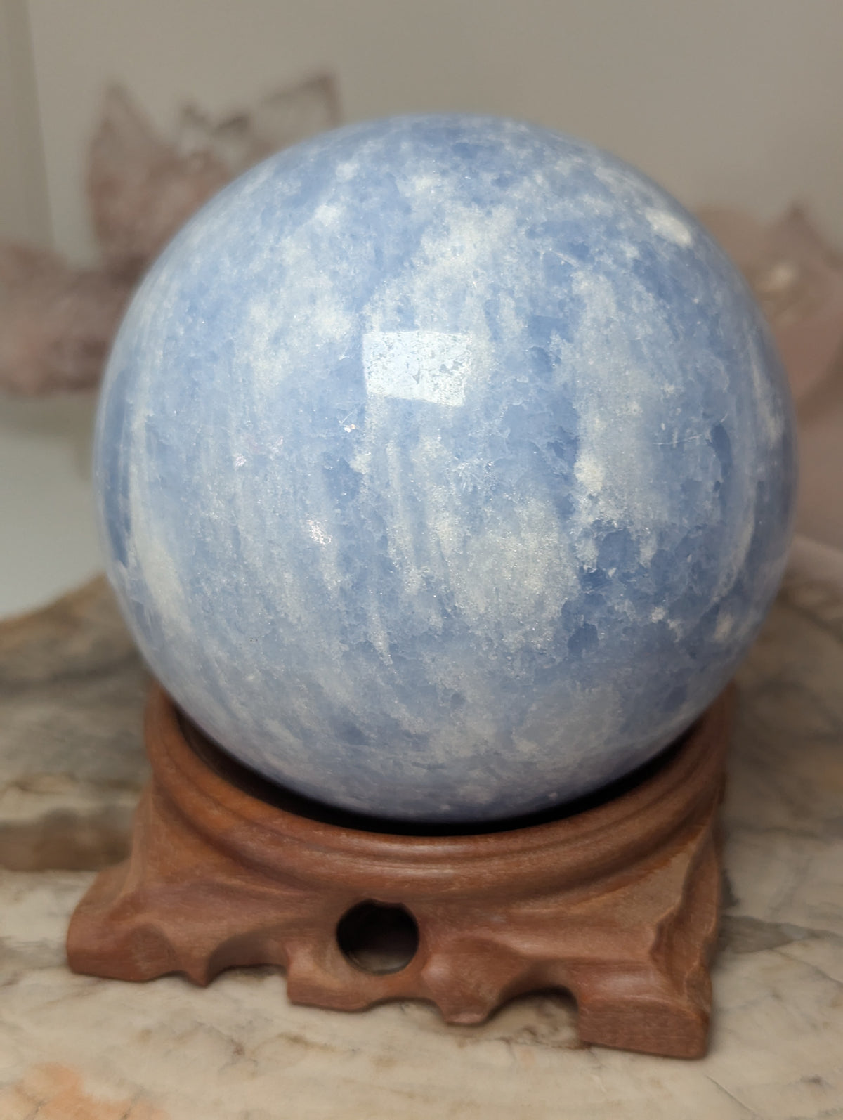 Large celecite crystal sphere