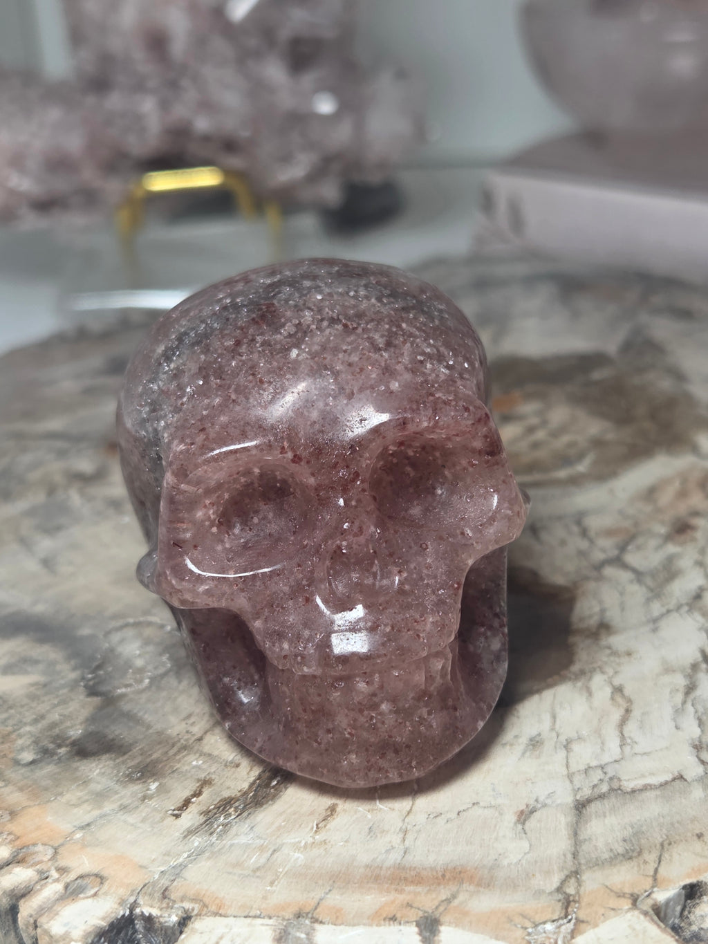 Strawberry quartz crystal skull