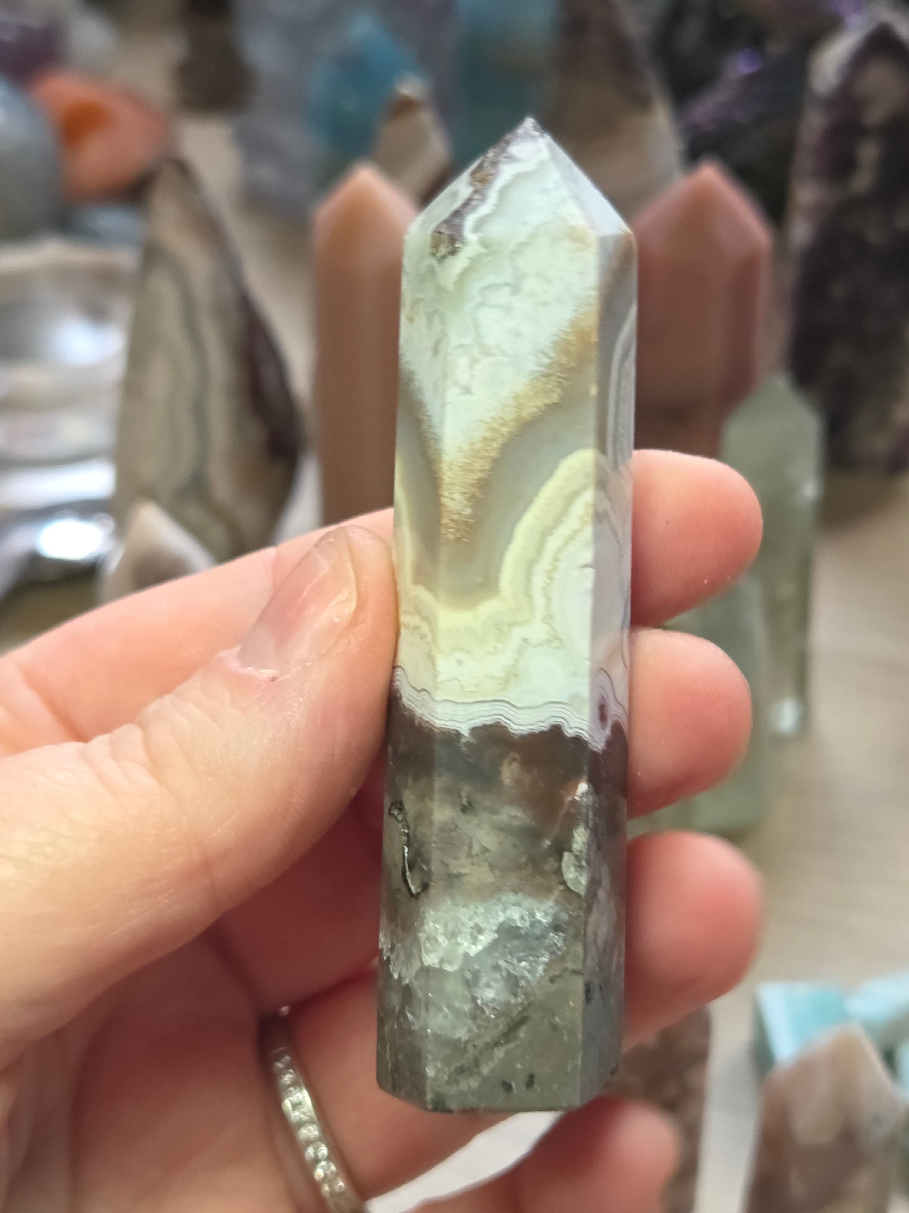 Mexican crazy agate crystal tower carving
