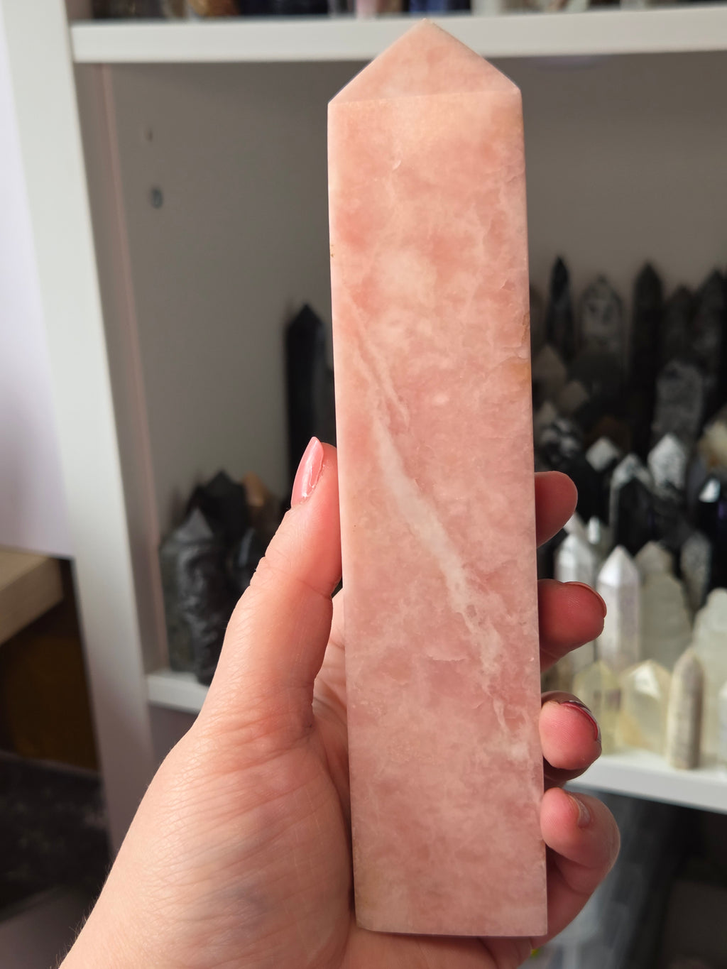 Large pink opal crystal tower