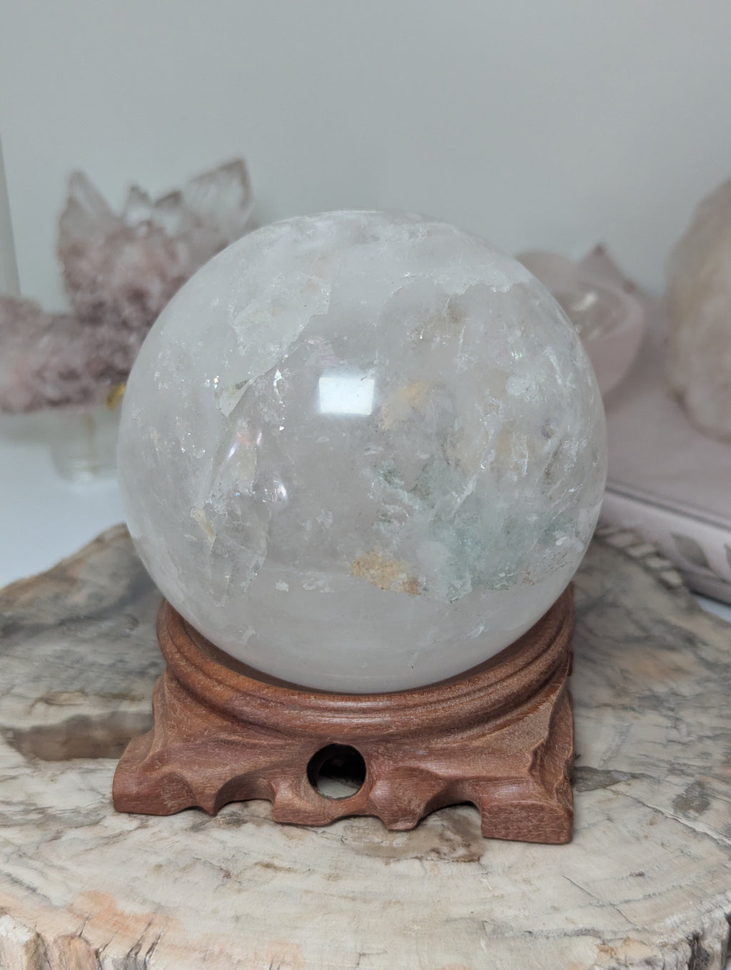 Large clear quartz crystal sphere