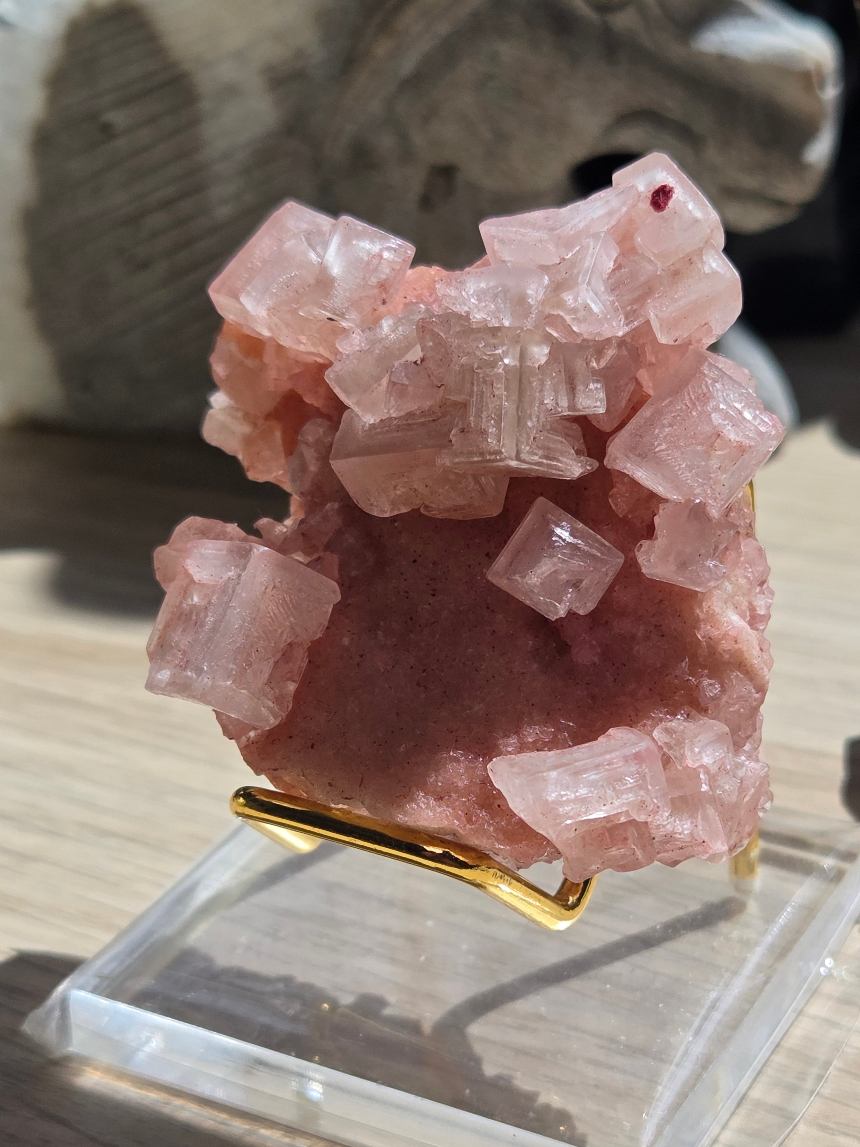 Pink Halite specimen with Stand