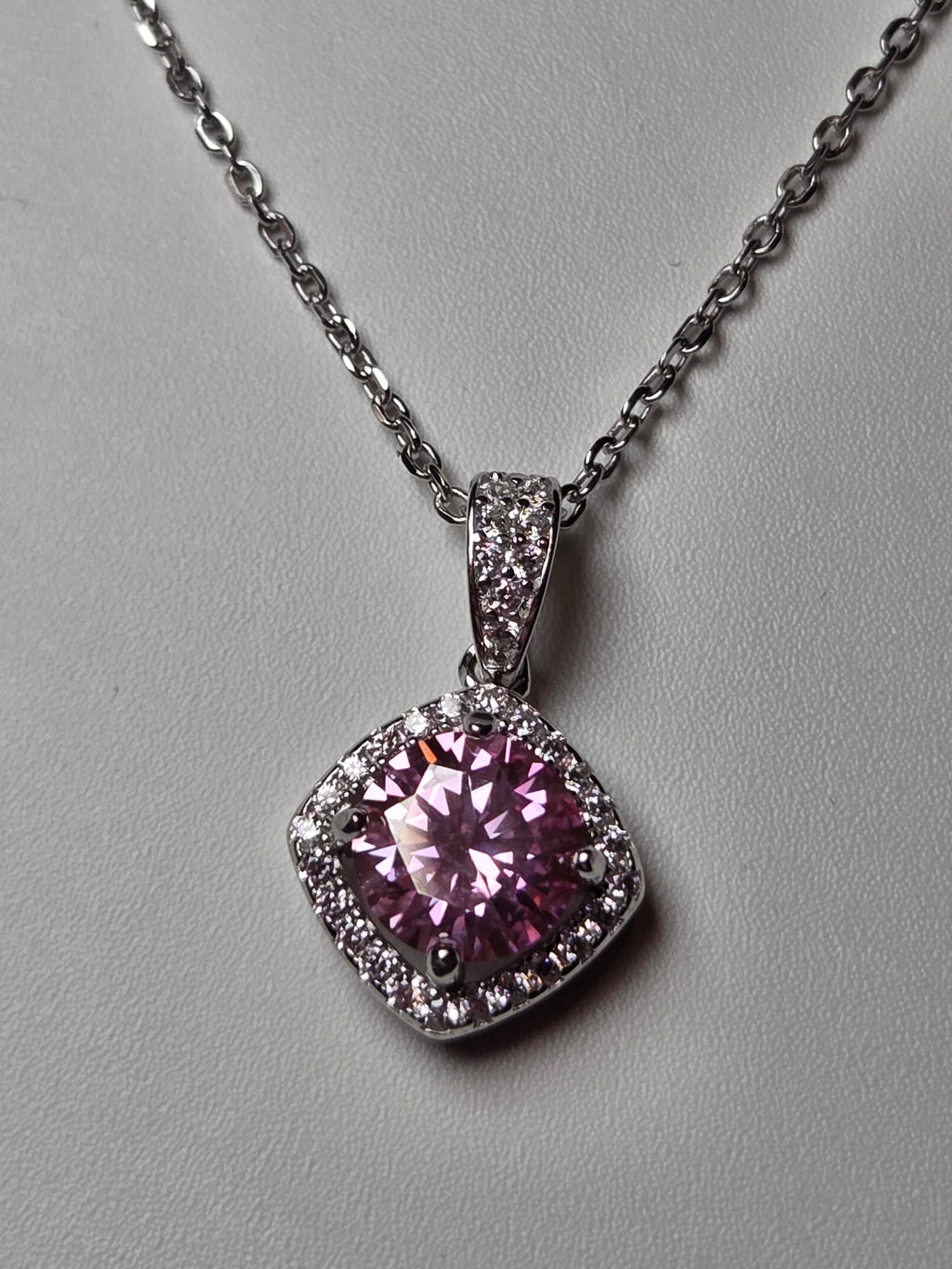 Pink Moissonite Diamond necklace with certificate
