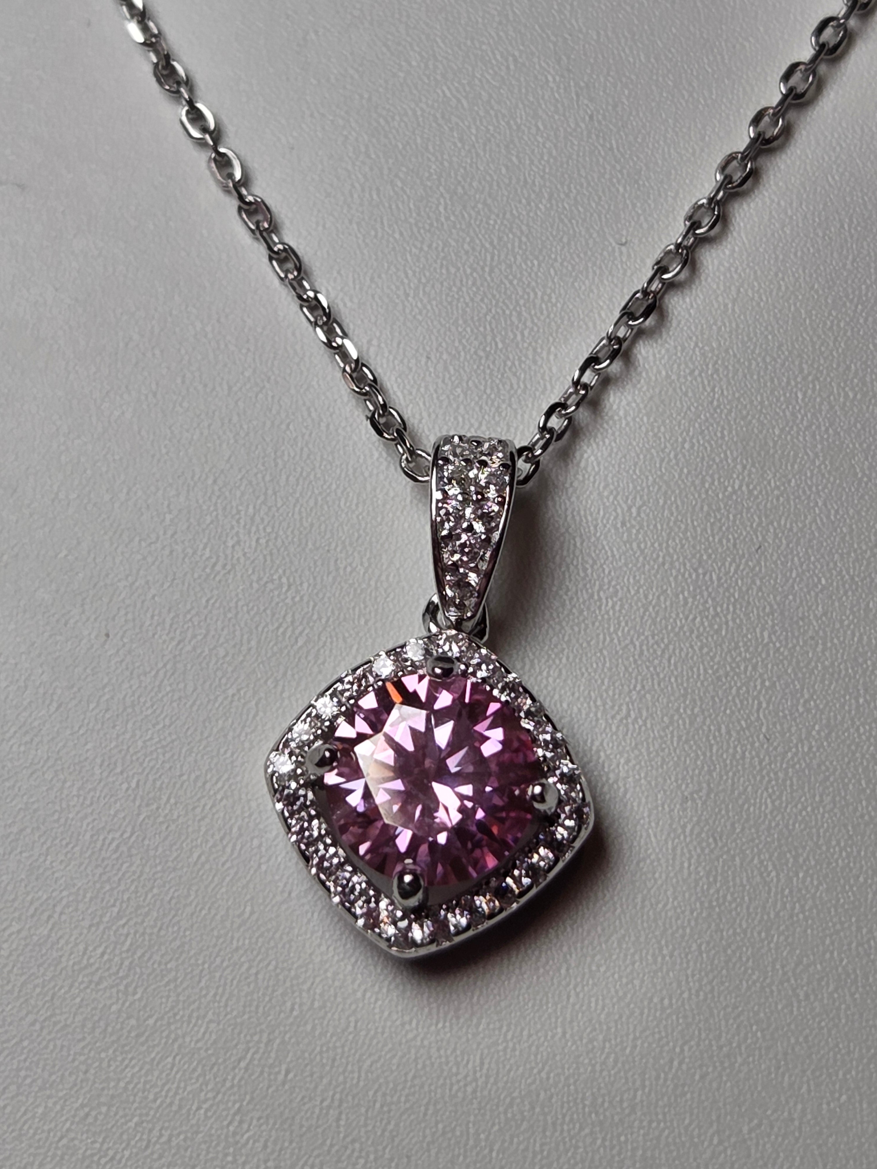 Pink Moissonite Diamond necklace with certificate
