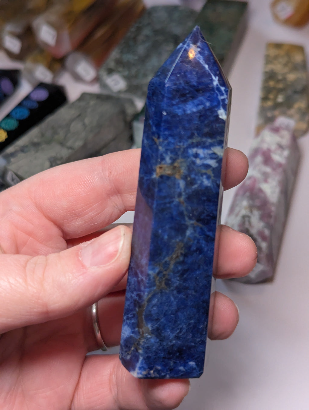 Sodalite crystal tower carving