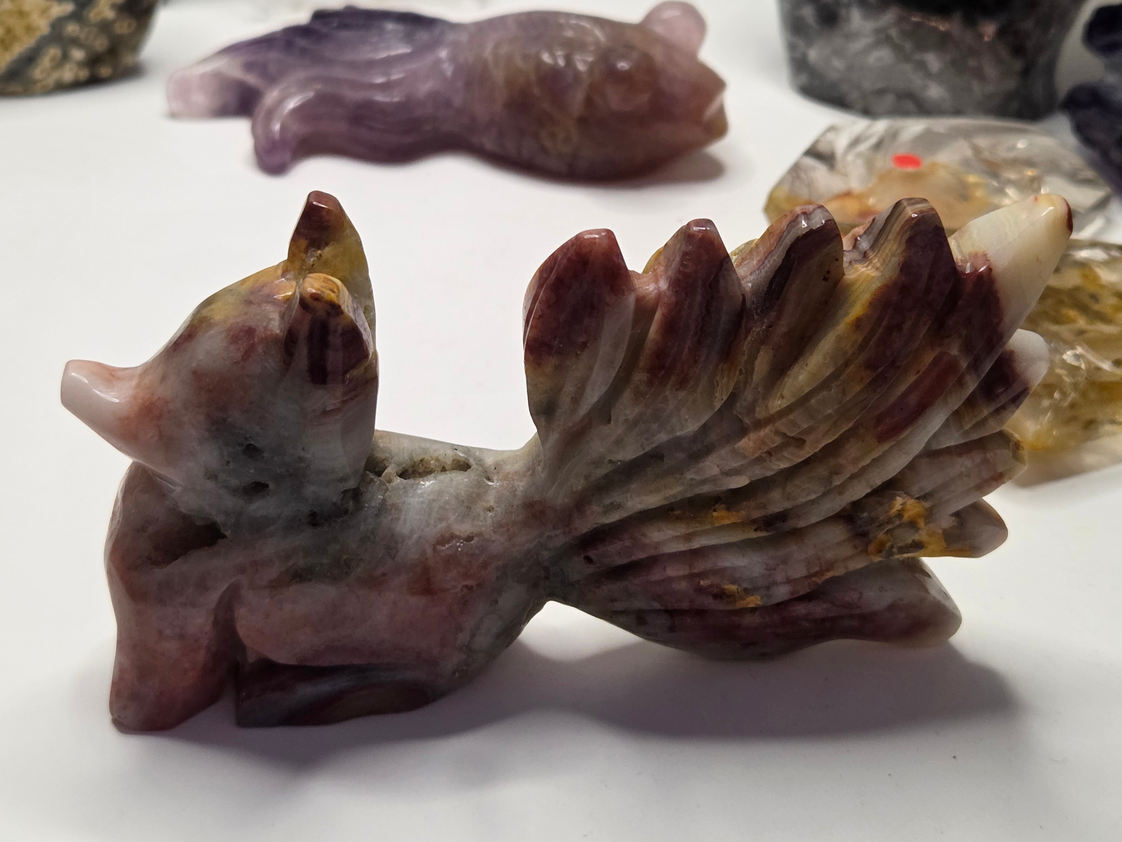 Mexican agate crystal nine tail fox carving