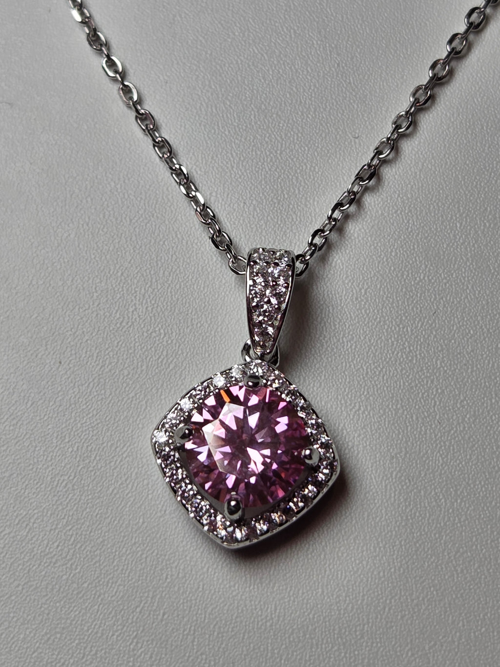 Pink Moissonite Diamond necklace with certificate
