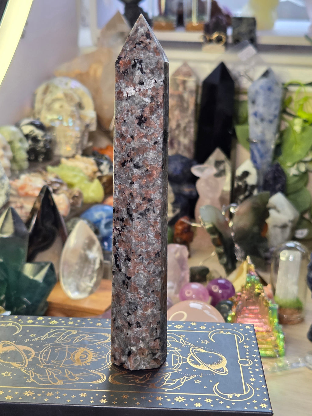 Large Yooperlite crystal tower with orange Uv