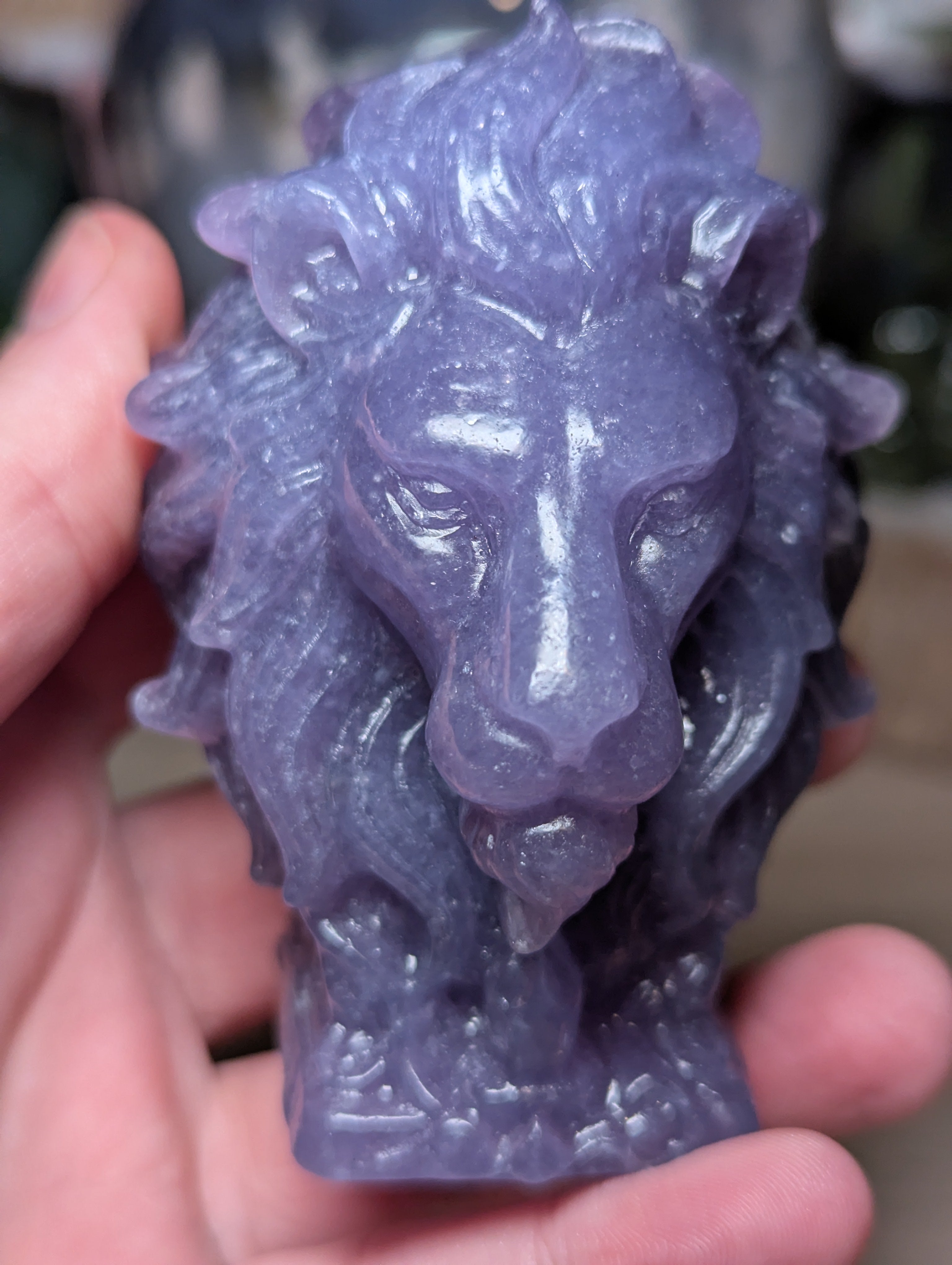 Lepidolite crystal large lion carving