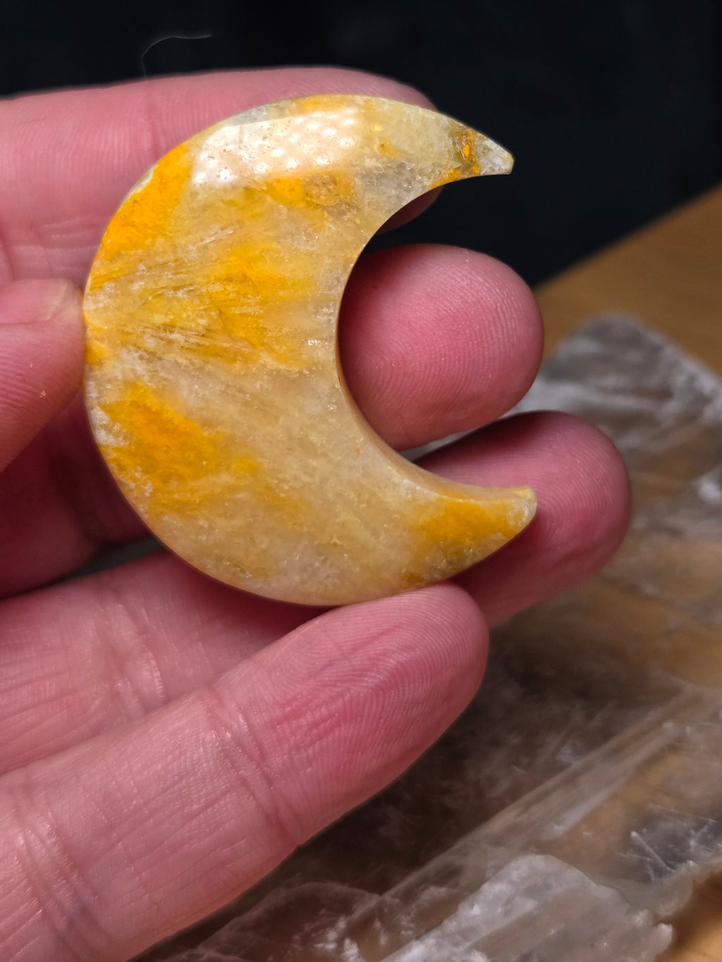 Bumblebee jasper crystal moon carving