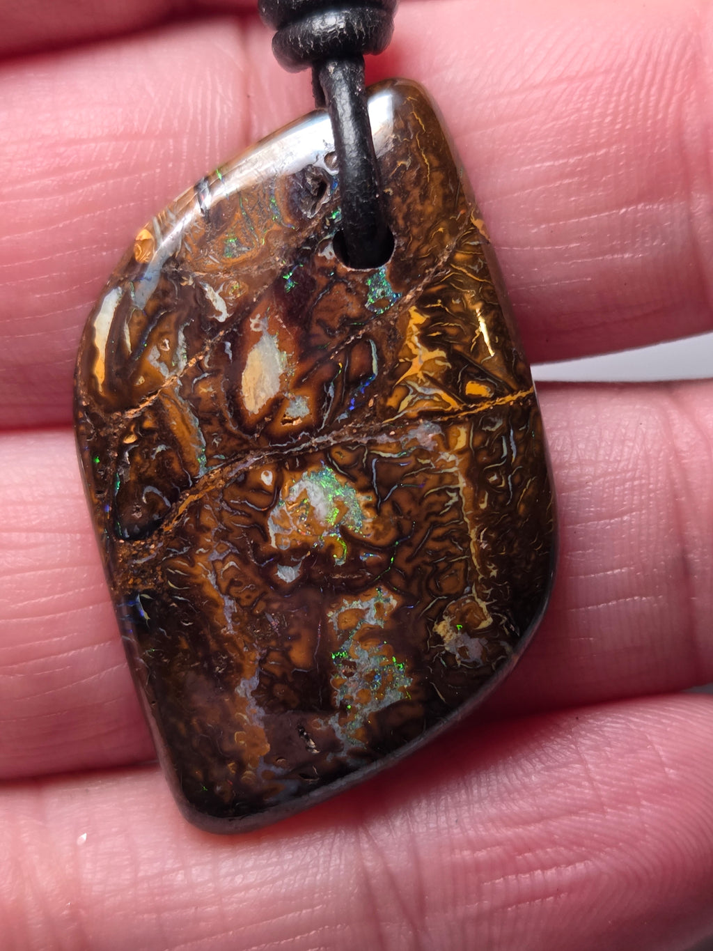 Matrix opal on a ajustable  leather necklace