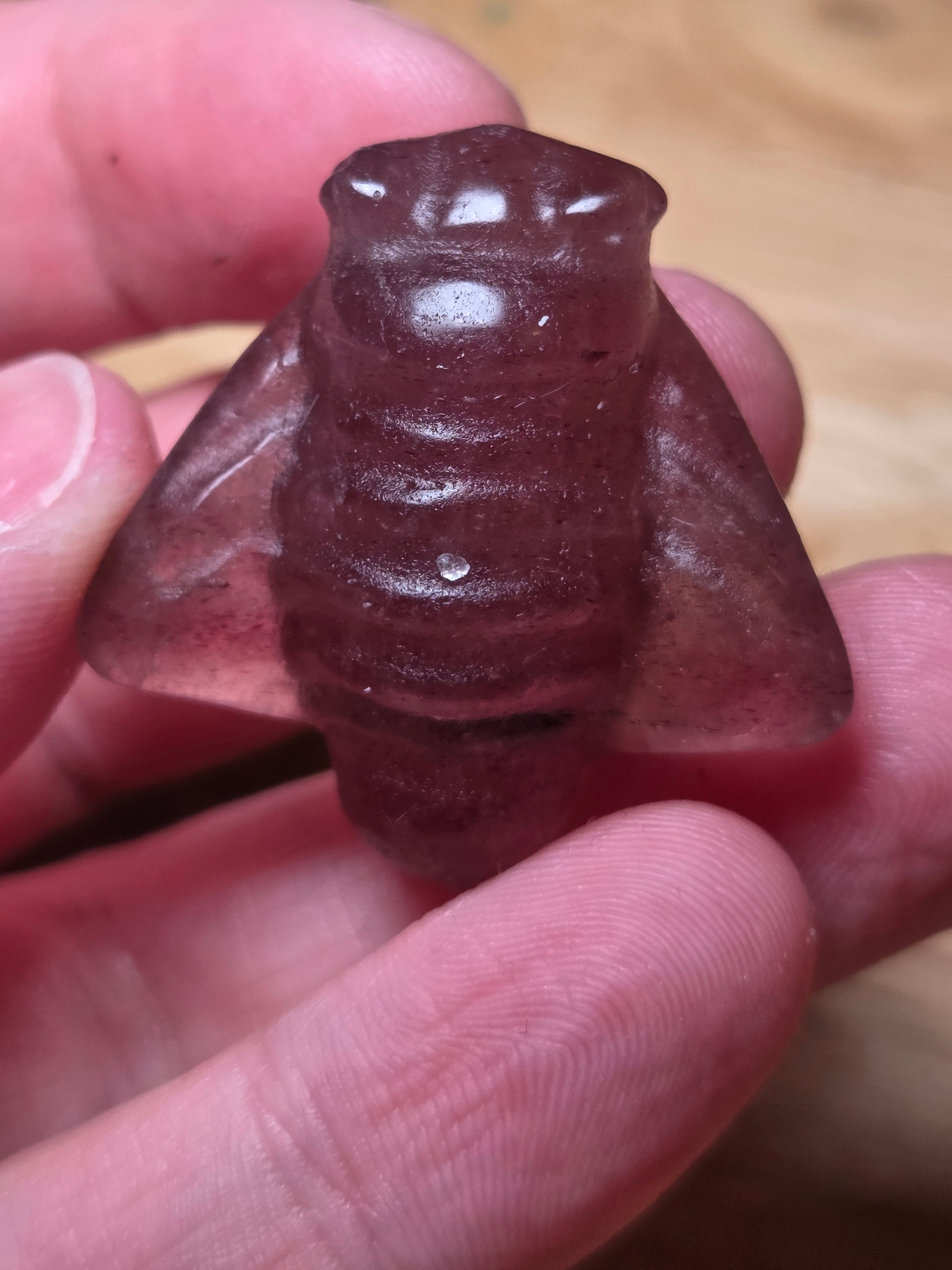 Strawberry quartz crystal fly carving
