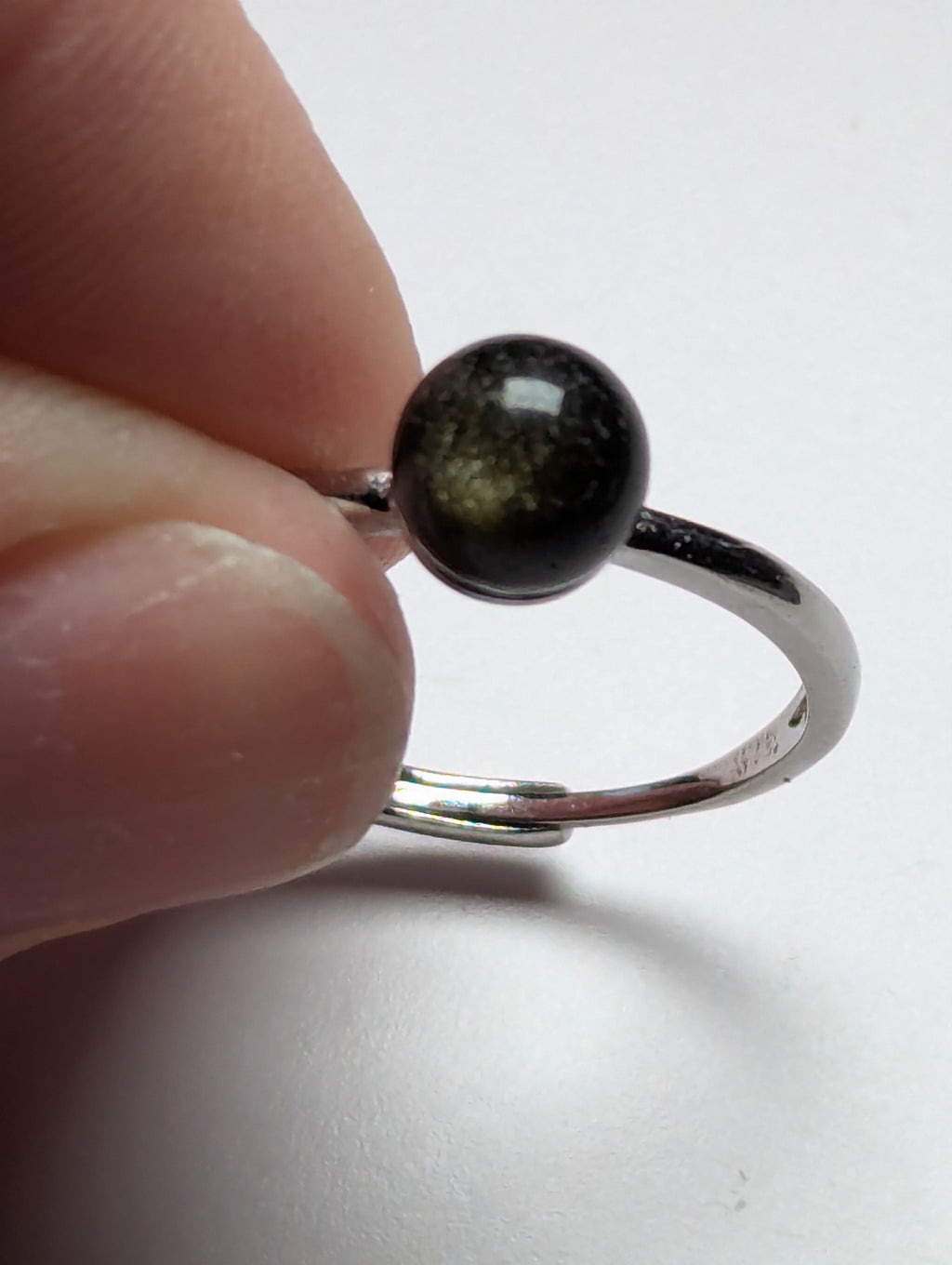 Golden sheen obsidian crystal adjustable ring stainless steel