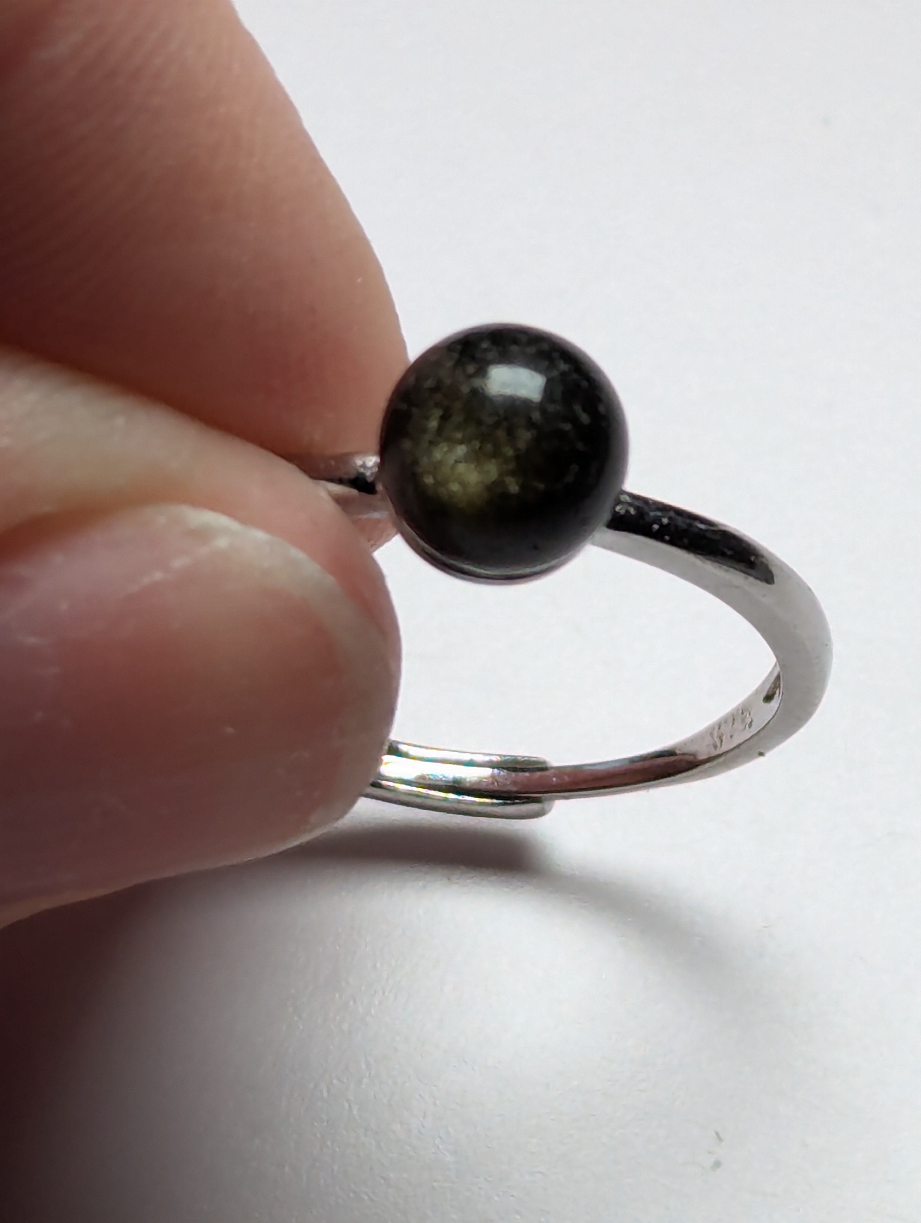 Golden sheen obsidian crystal adjustable ring stainless steel