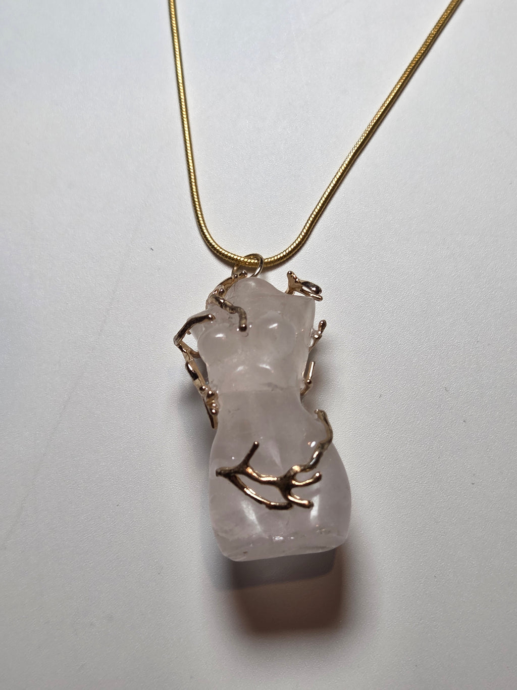 Rose quartz female body carving handmade necklace