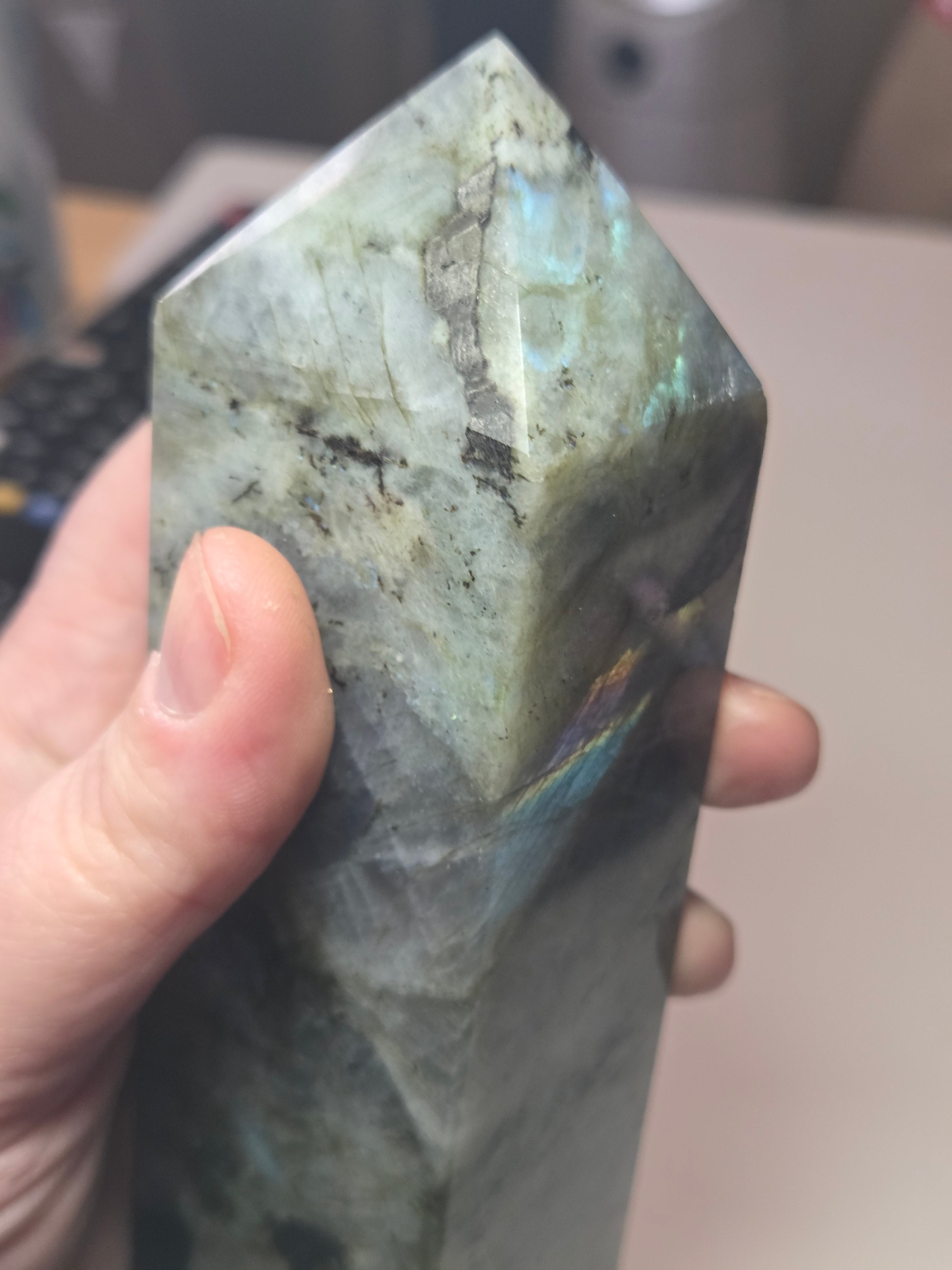 Labradorite crystal tower carving
