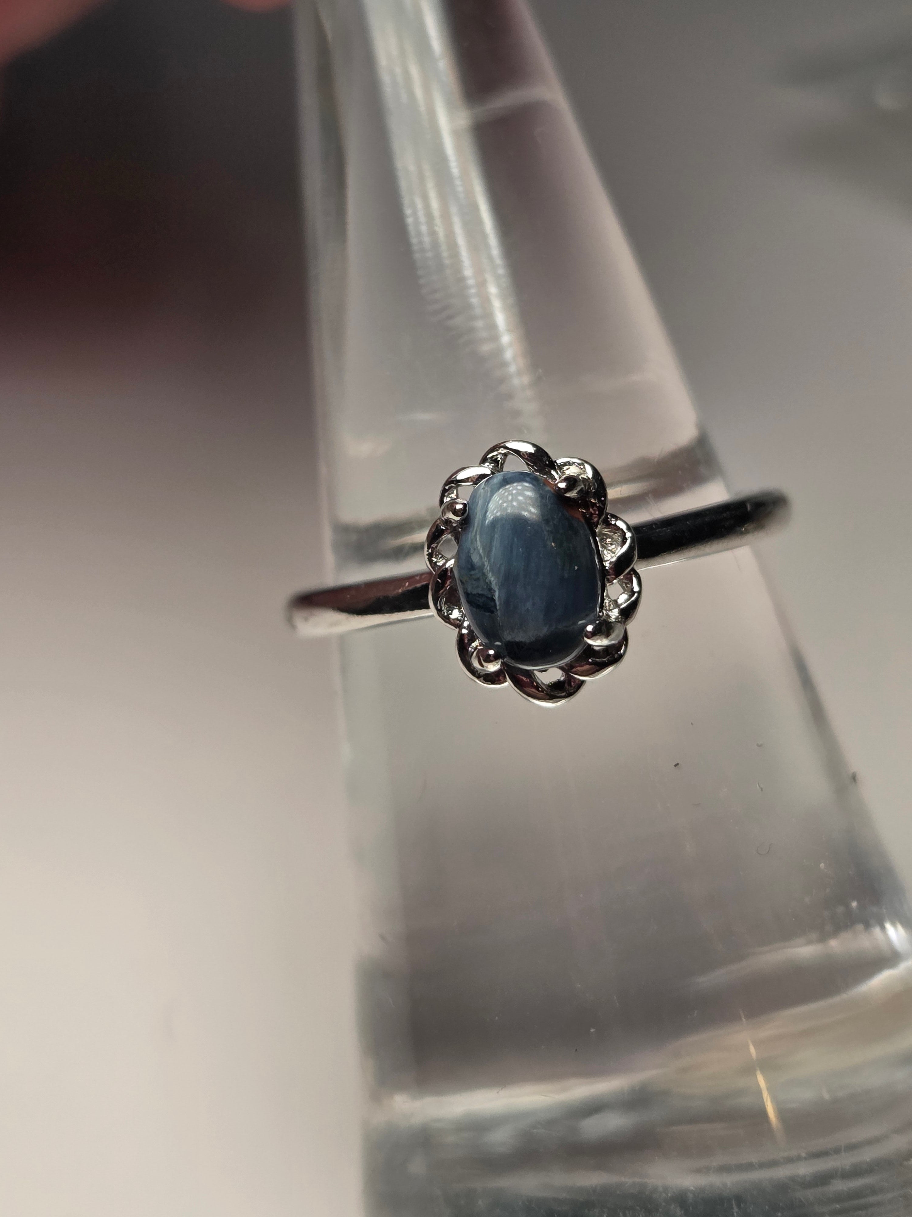 Blue kyanite crystal adjustable ring stainless steel