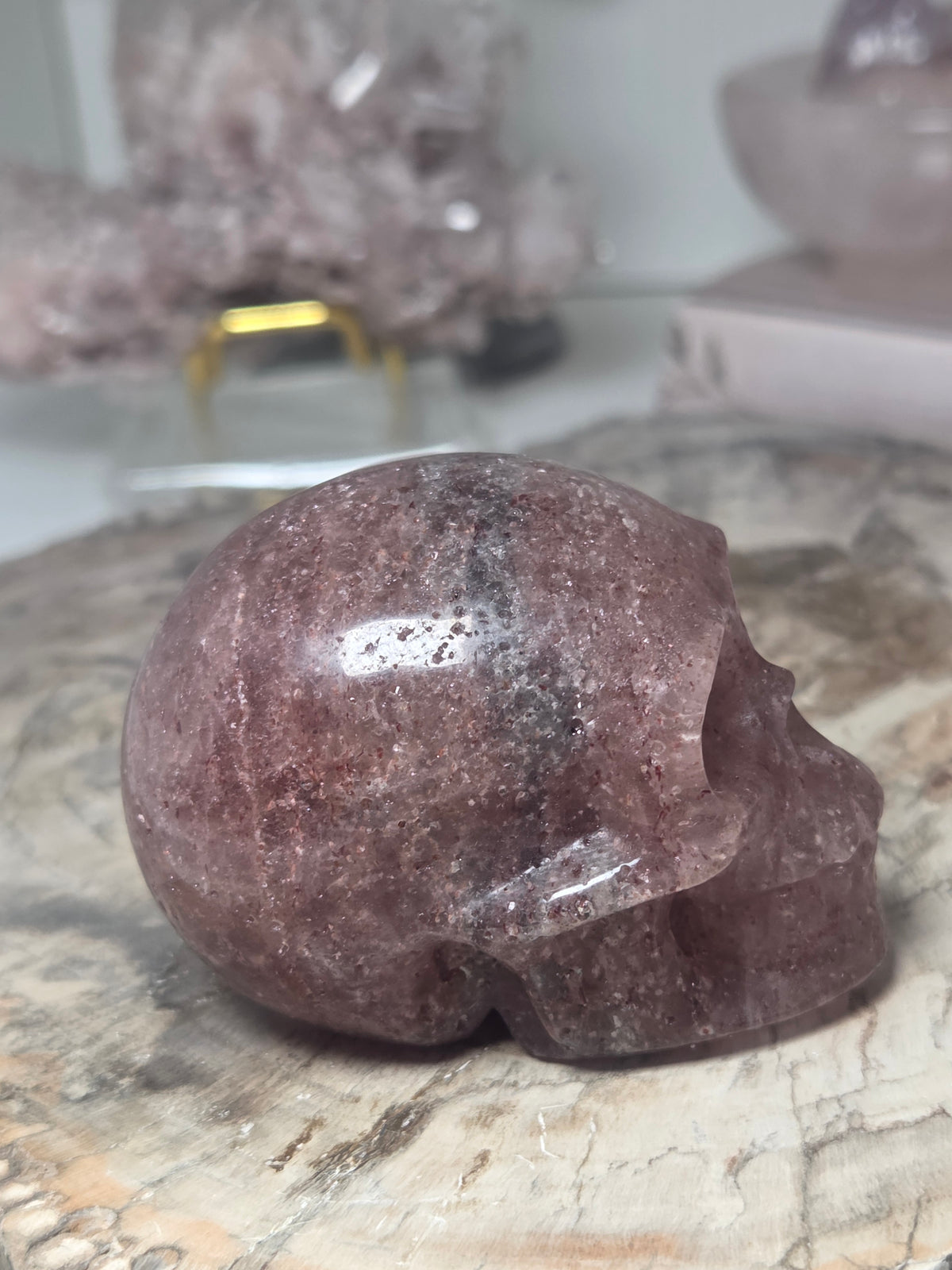 Strawberry quartz crystal skull